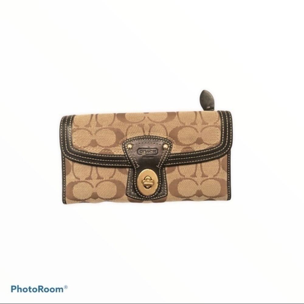 Coach legacy 65th anniversary brown sig leather checkbook wallet turnlock - Picture 2 of 10